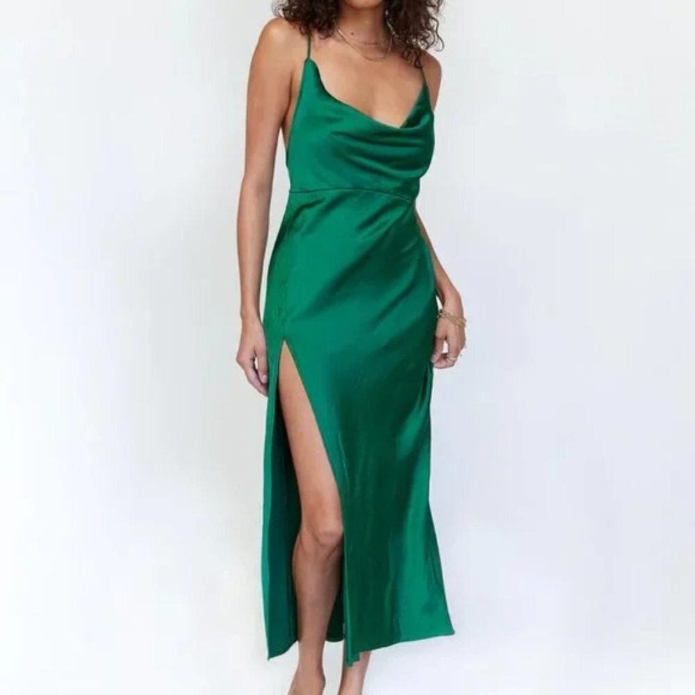 #21❤️ LIONESS WALK THE LINE MAXI DRESS - GREEN - Picture 3 of 7